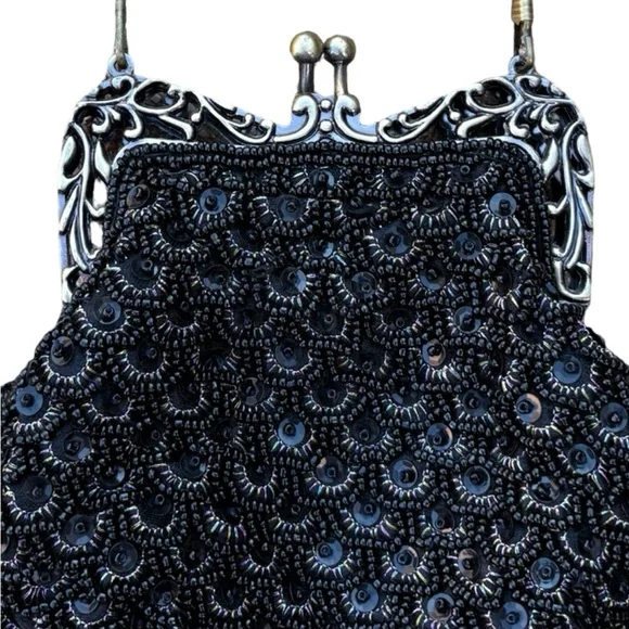 The Edwardian Revival Great Gatsby Style Black Fully Beaded Evening Bag - Picture 4 of 16